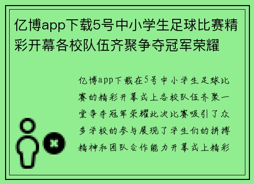 亿博app下载5号中小学生足球比赛精彩开幕各校队伍齐聚争夺冠军荣耀